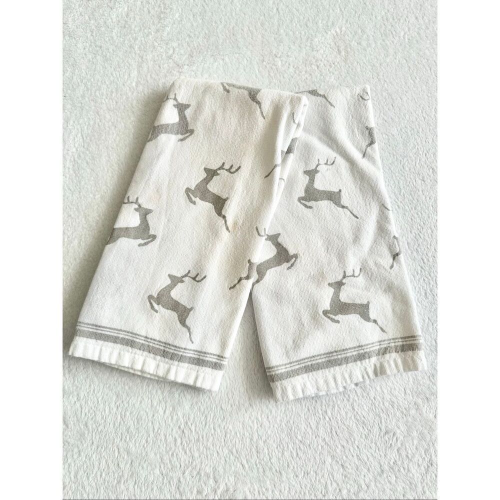 Grey and white Christmas reindeer kitchen decorative towels set of 2